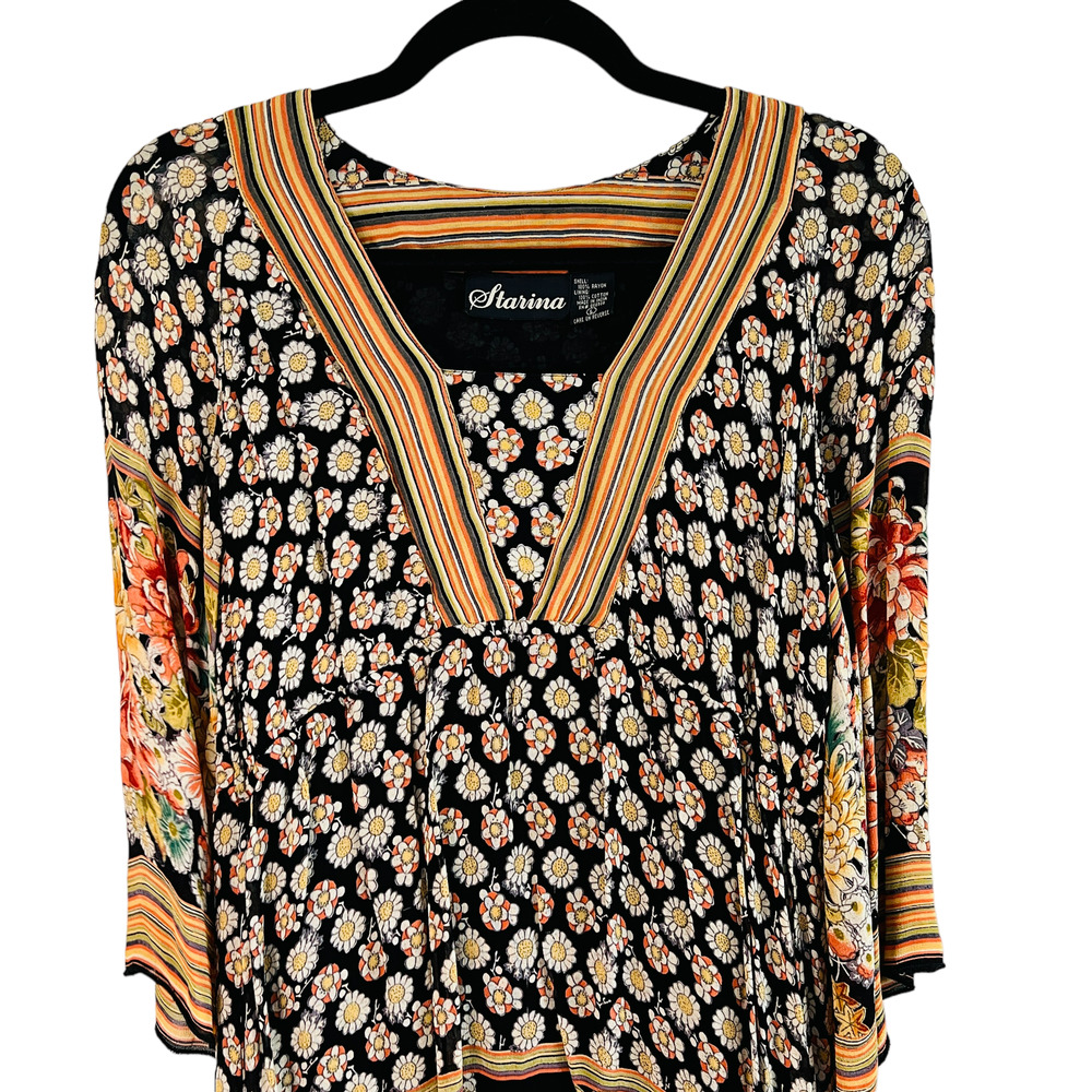 Vintage 90s Starina Multi Floral Bohemian Lined Women's Dress Size Large - Picture 4 of 11